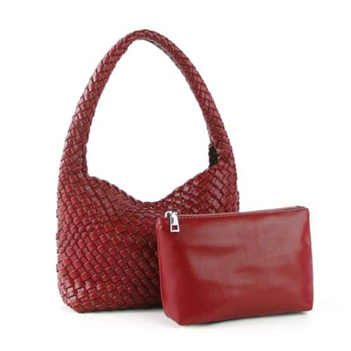 Fabibe - Woven Handbag For Woman Vegan Leather Shoulder Bag And Purse Small Fashion Shopper Totes Ladies Underarm Bags - Red