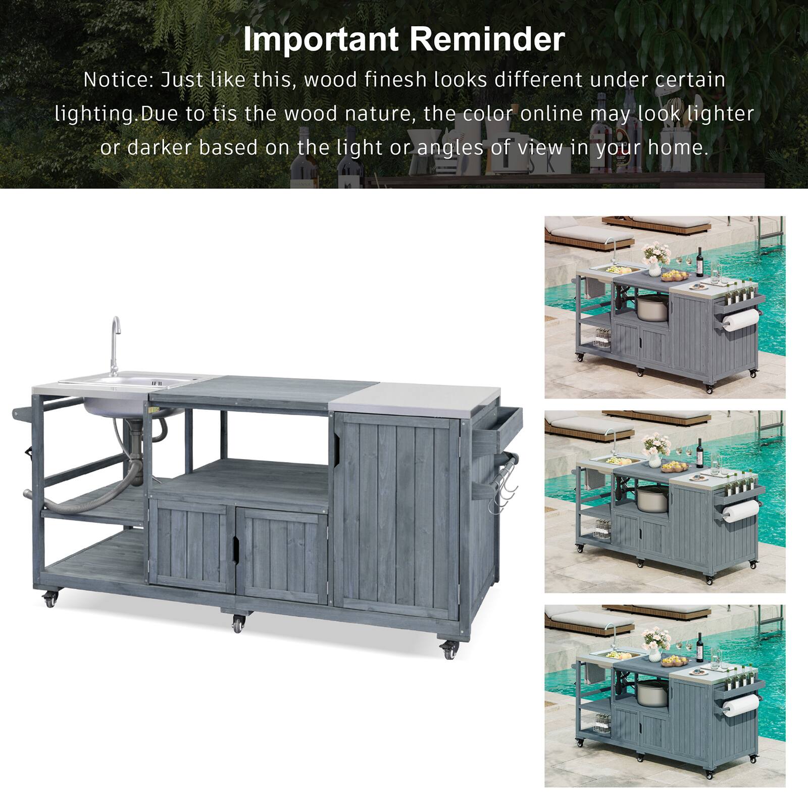 Important Reminder

Notice: Just like this, wood finish looks different under certain lighting. Due to its the wood nature, the color online may look lighter or darker based on the light or angles of view in your home.