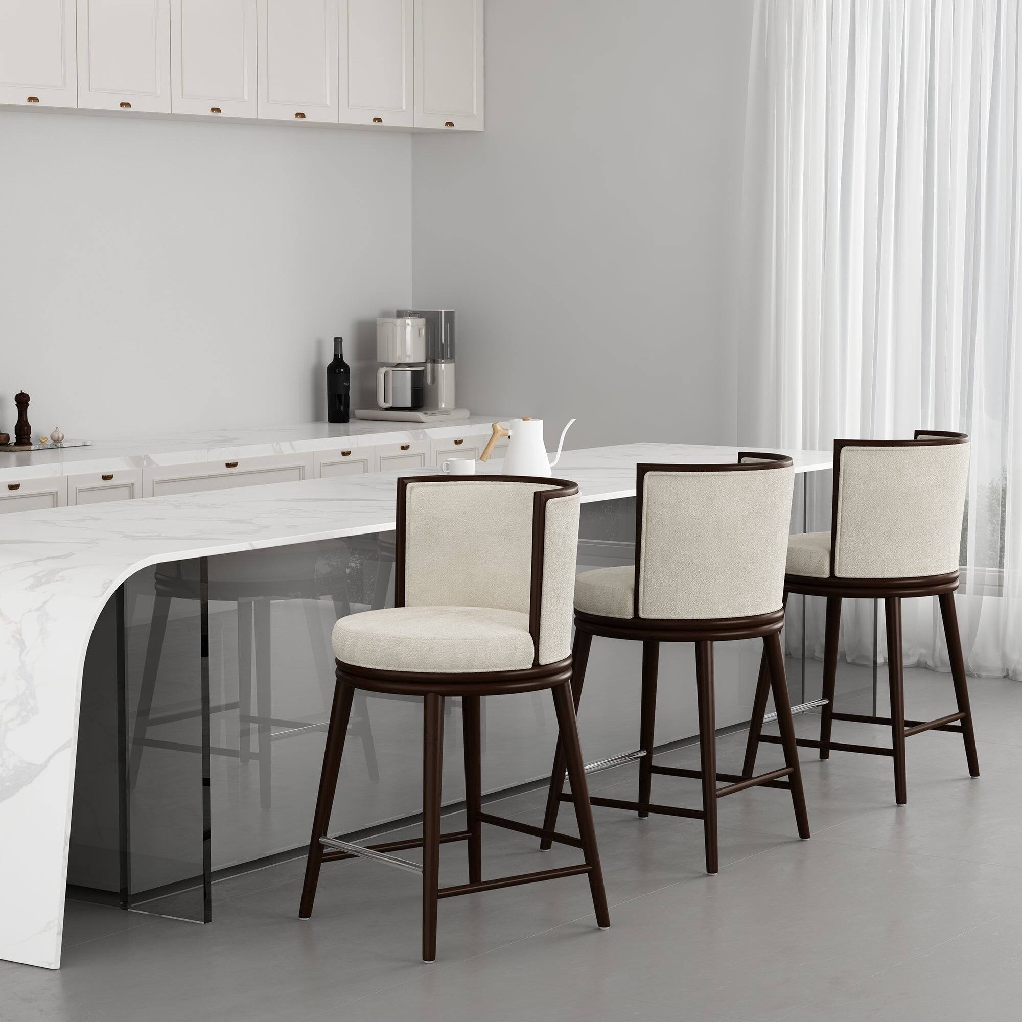 Alt View 7. Manhattan Comfort - Evalyn Modern Wood Upholstered Counter Stool - Cream.