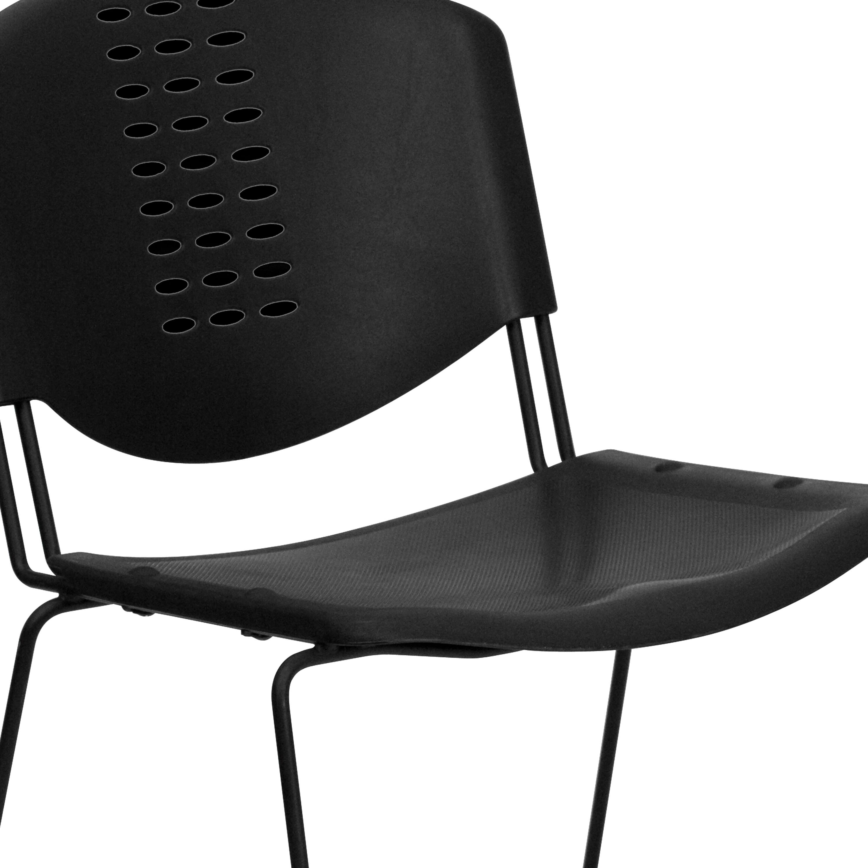 Alt View 8. Emma + Oliver - 400 lb. Capacity Plastic Stack Chair with Black Frame - Black.