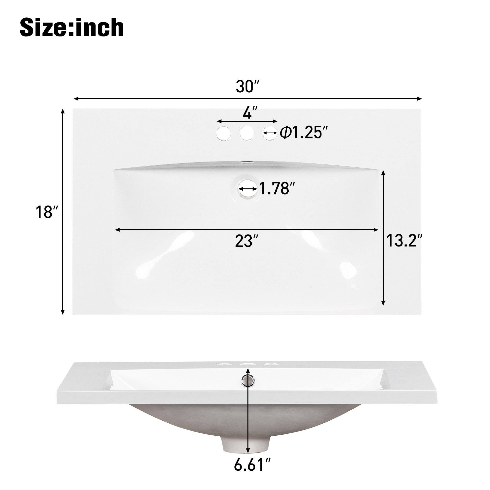 Size: inch  
30" x 4" x 1.25" x 18" x 1.78" x 23" x 13.2" x 6.61"