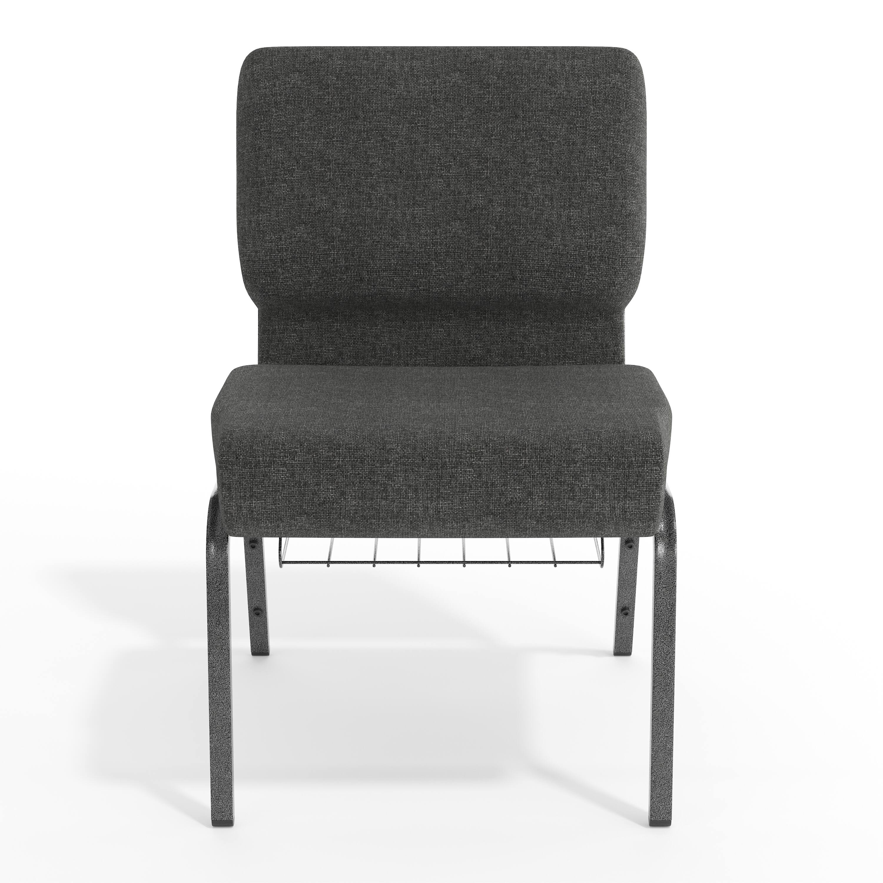 Alt View 9. Emma + Oliver - 21"W Church/Reception Guest Chair with Communion Cup Book Rack - Dark Gray Fabric/Silver Vein Frame.