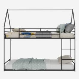GOODSILO - Heavy-Duty Metal Twin over Twin Bunk Bed with Safety Guardrails and Noise Reduction - Black