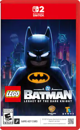 2 NINTENDO SWITCH - W GCPD NOHARC * DC IM LEGO BATMAN LEGACY OF THE DARK KNIGHT EVERYONE 10+ WB T WARNER BROS. games CAMES 10+ ? GAME-KEY CARD 30 GB Full required. game download see back. via internet ESRB support.nintendo.com/switch2/gamekeycard - E10+ (Everyone 10+)
