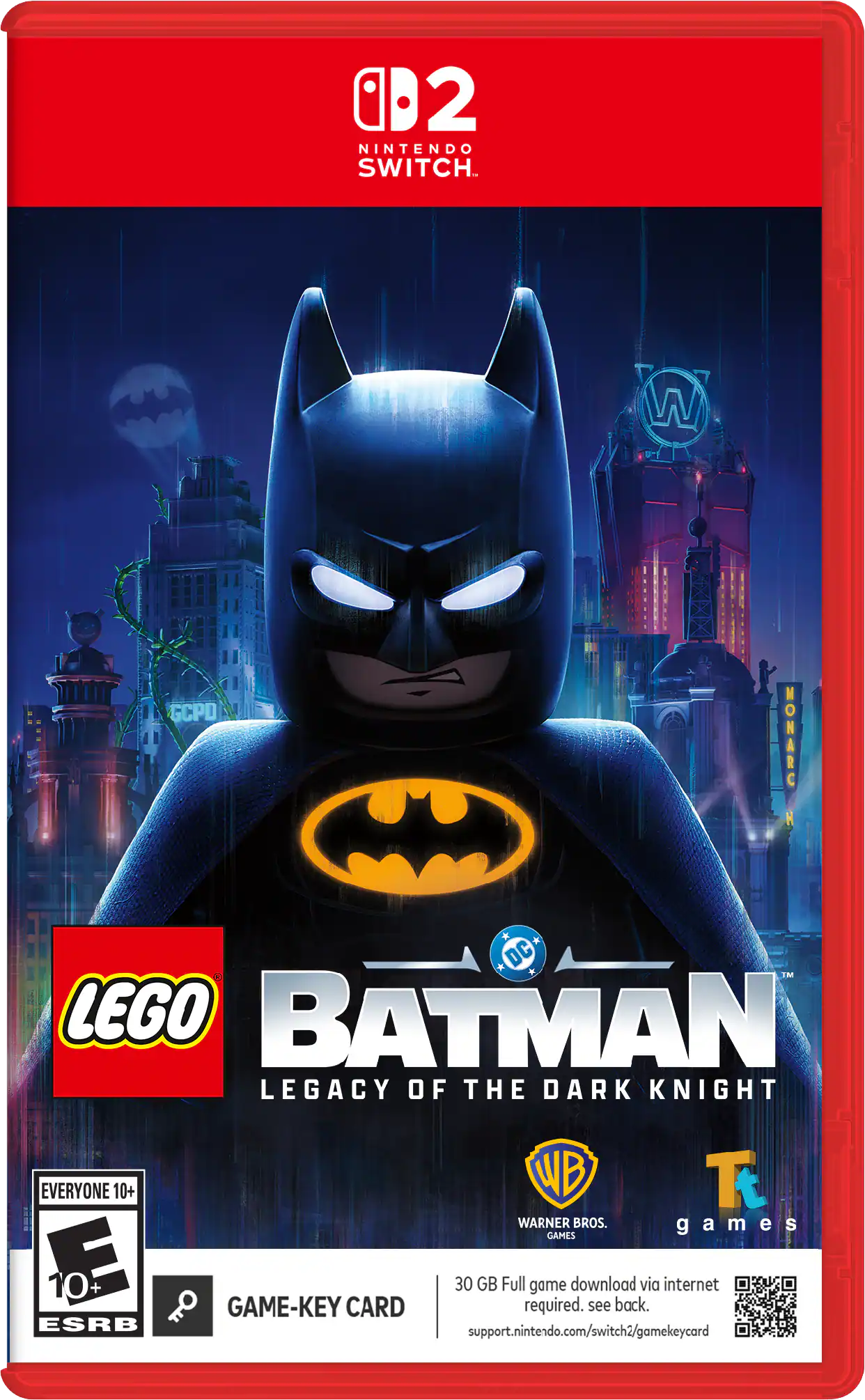 2 NINTENDO SWITCH - W GCPD NOHARC * DC IM LEGO BATMAN LEGACY OF THE DARK KNIGHT EVERYONE 10+ WB T WARNER BROS. games CAMES 10+ ? GAME-KEY CARD 30 GB Full required. game download see back. via internet ESRB support.nintendo.com/switch2/gamekeycard
