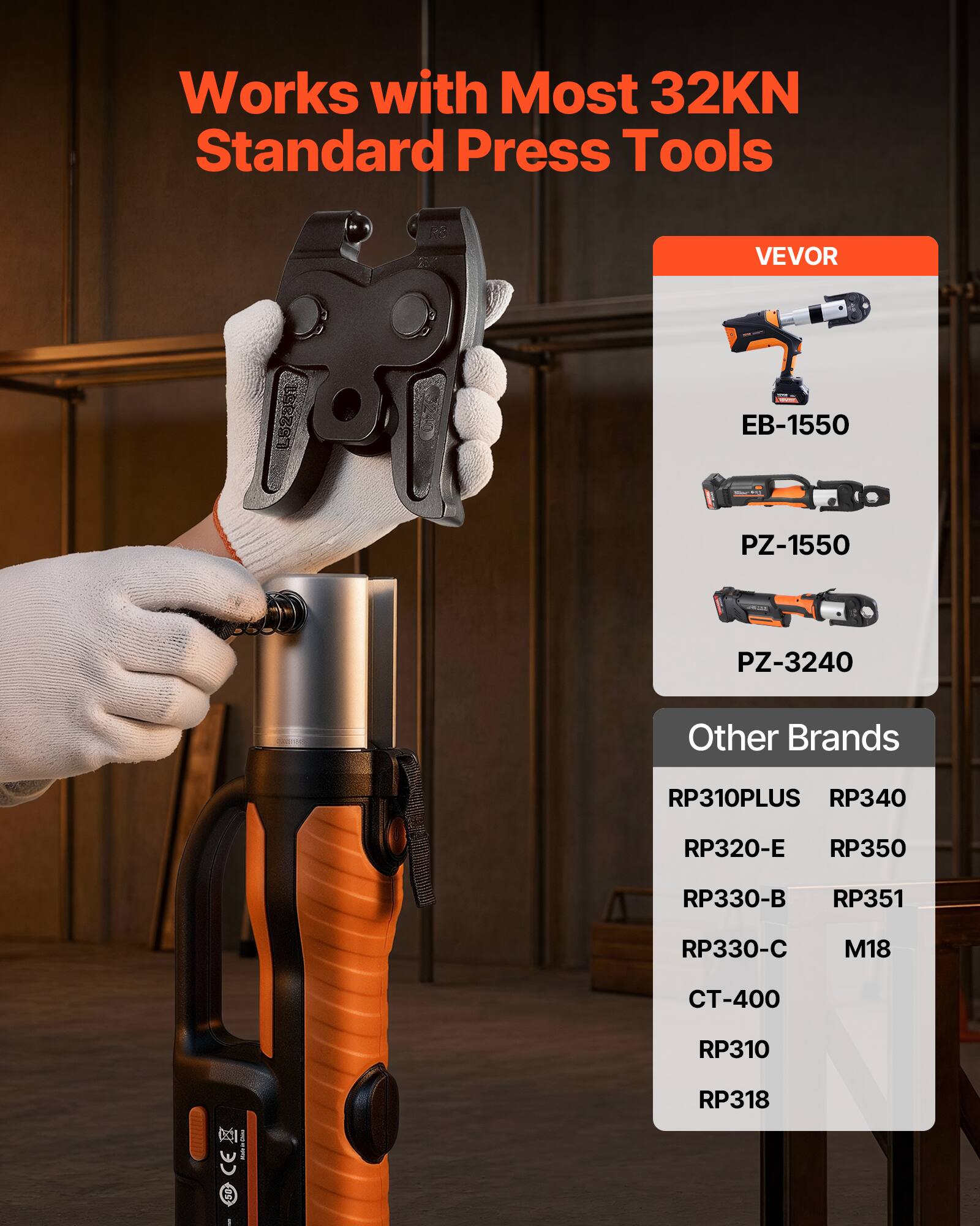 Works with Most 32KN Standard Press Tools

VEVOR
- EB-1550
- PZ-1550
- PZ-3240

Other Brands
- RP310PLUS
- RP340
- RP320-E
- RP350
- RP330-B
- RP351
- RP330-C
- M18
- CT-400
- RP310
- RP318