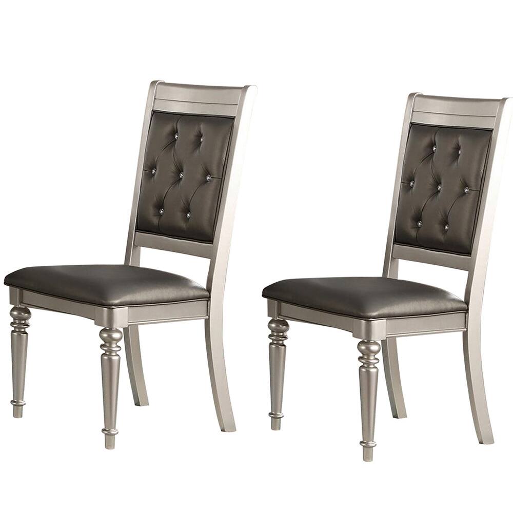 Front. Manhattan Lane - Rubber Wood Dining Chair With Diamond Tufted Back, Set Of 2,Gray - Gray.