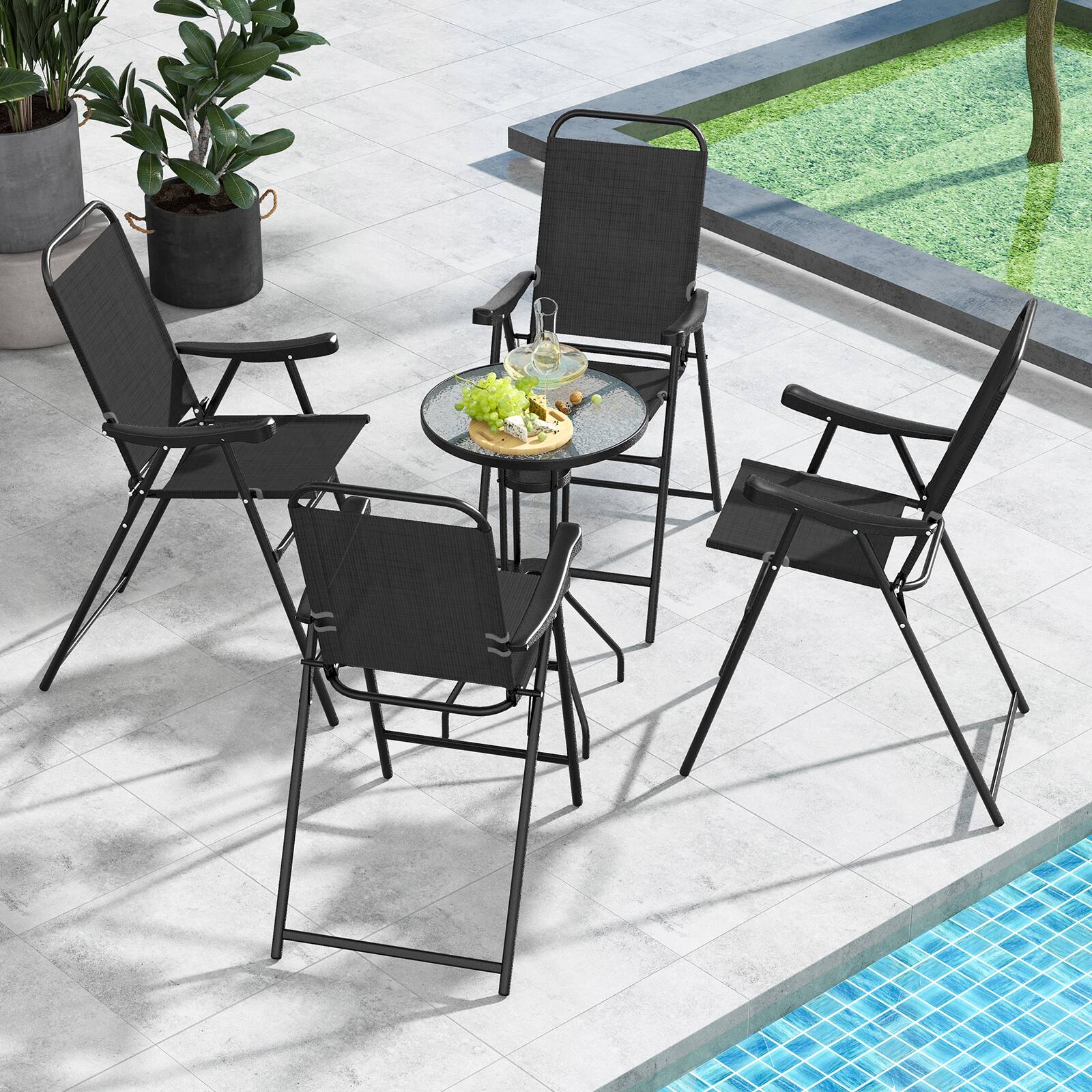 Alt View 4. Costway - Costway 2PCS Patio Bar Chair Folding Bar Height Metal Frame with Footrest Garden - Black.