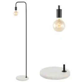 Jonathan Y - Vega 60" Minimalist Edison Metal/Marble LED Floor Lamp - Black