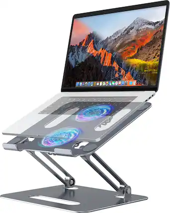 Front. HongFei - Adjustable Laptop Cooling Stand with 2 Quiet Fans & RGB Lighting, Aluminum Alloy & Foldable Design for 10-16 Inch - Gray.