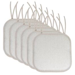 Sweet Home Collection - Cameron Memory Foam No Slip Back 16" x 16" Chair Pad Cushion with Ties, 6-Pack - Silver/White