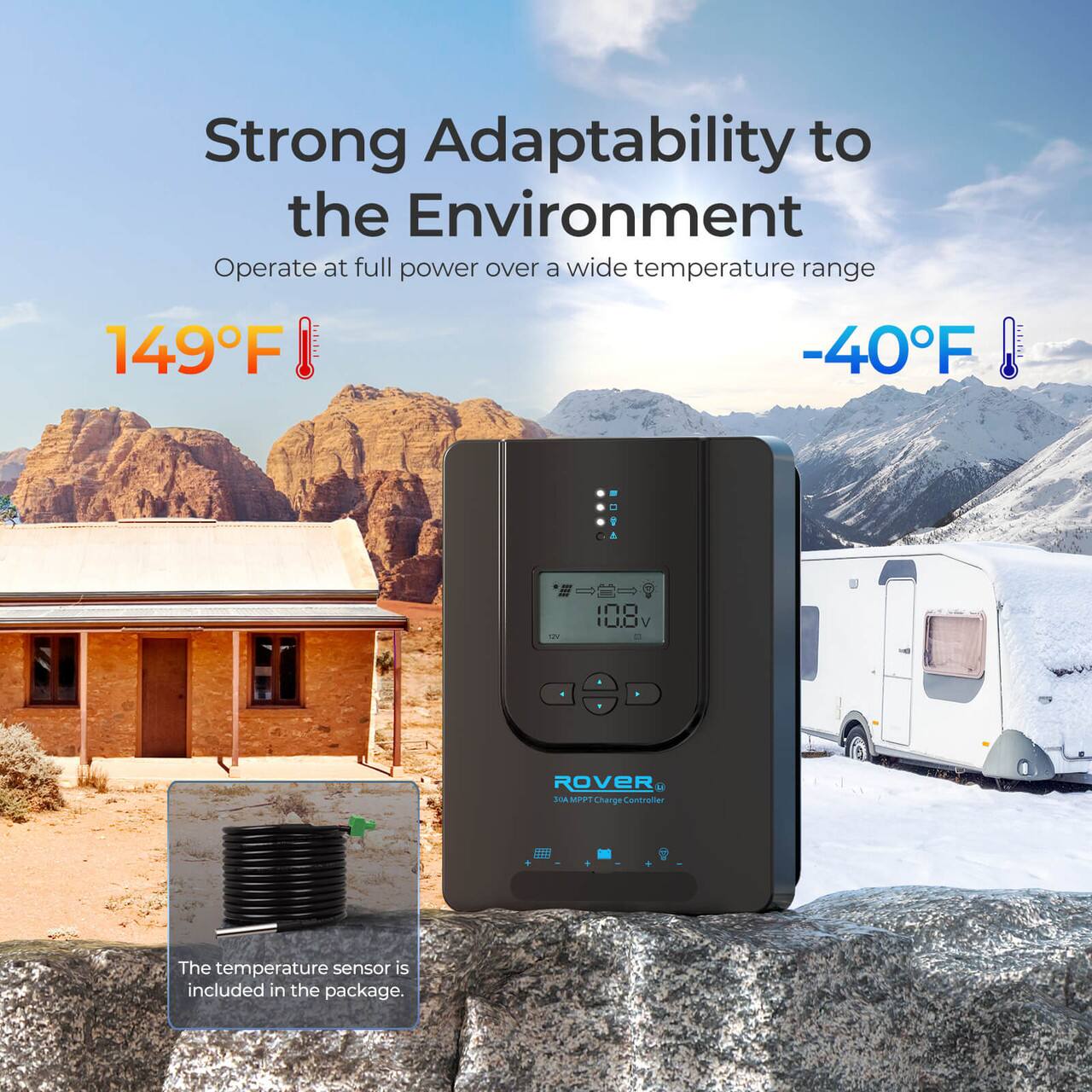 Strong Adaptability to the Environment: Operate at full power over a wide temperature range (149°F - 40°F). The temperature sensor is included in the package.
