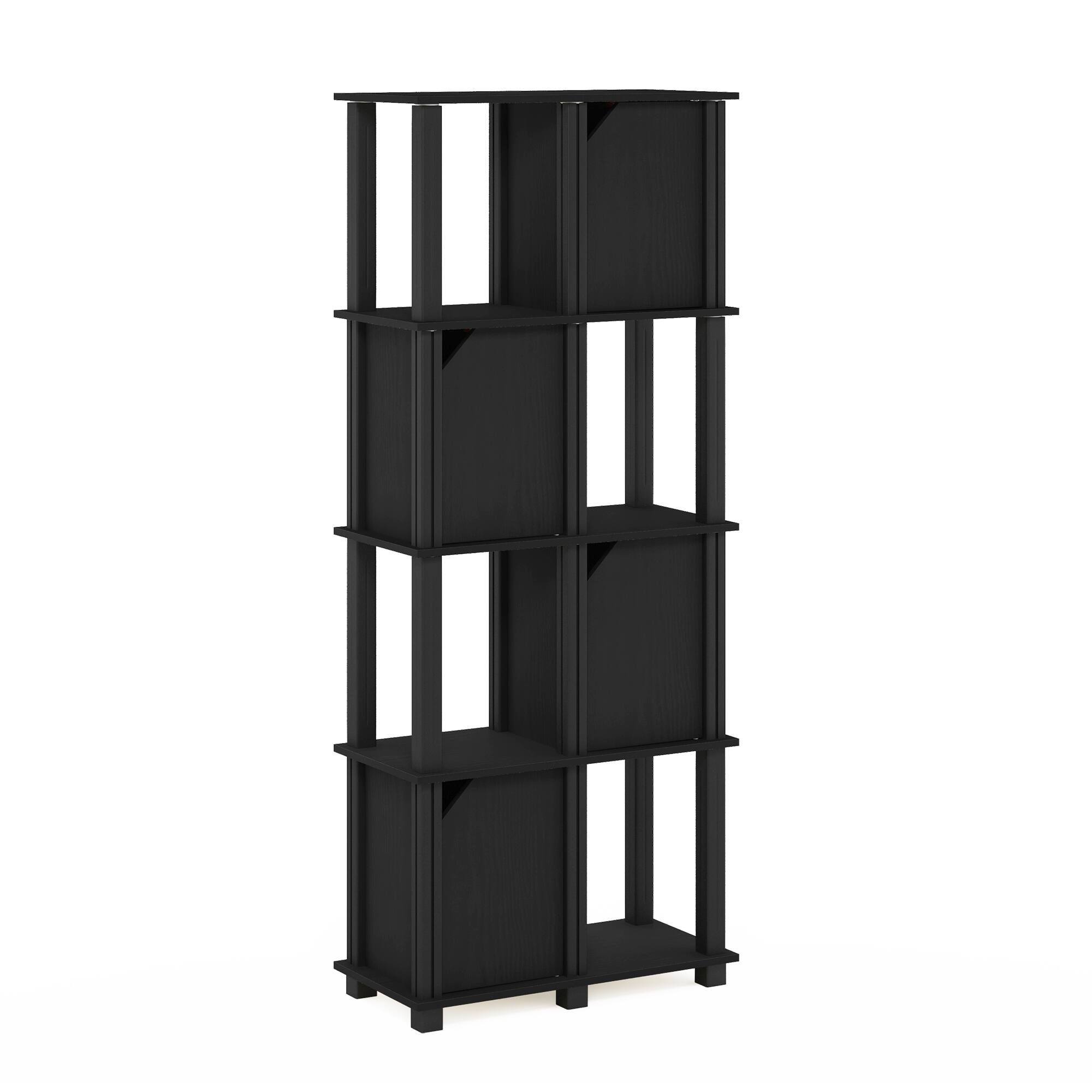 Furinno - Brahms 5-Tier Storage Shelf with 4 Doors, Black Oak/Black - Black Oak/Black