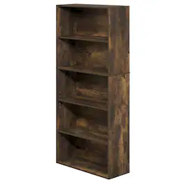 FurniFact - 5-Tier Bookshelf with Adjustable Shelves for Organization - Amber Pine