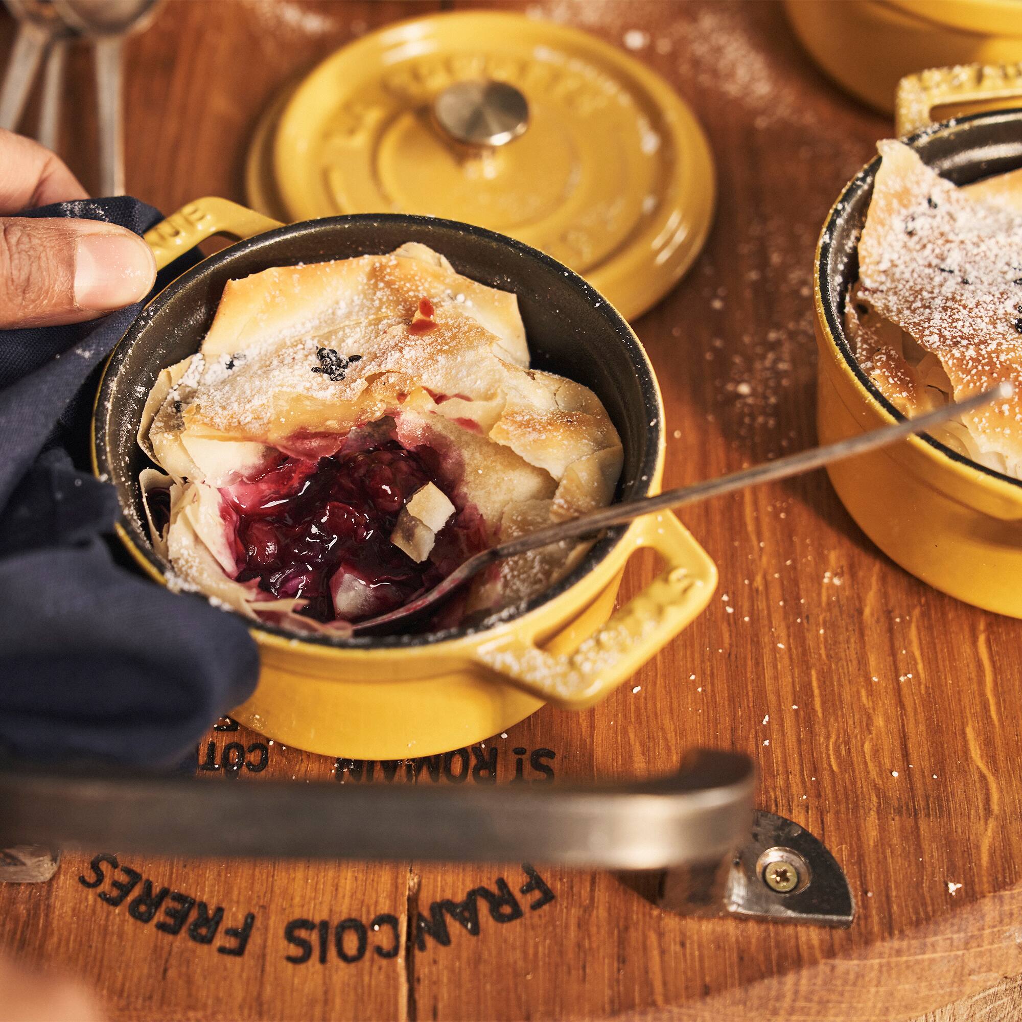 Staub - Cast Iron Mini Round Cocotte, Dutch Oven, 0.25-quart, serves 1, Made in France - Citron - Thumbnail 4