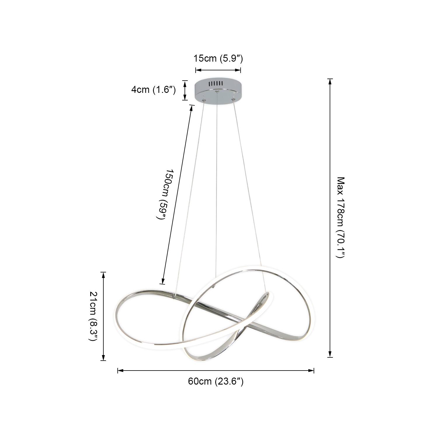 15cm (5.9")  
4cm (1.6")  
150cm (59")  
Max 178cm (70.1")  
21cm (8.3")  
60cm (23.6")