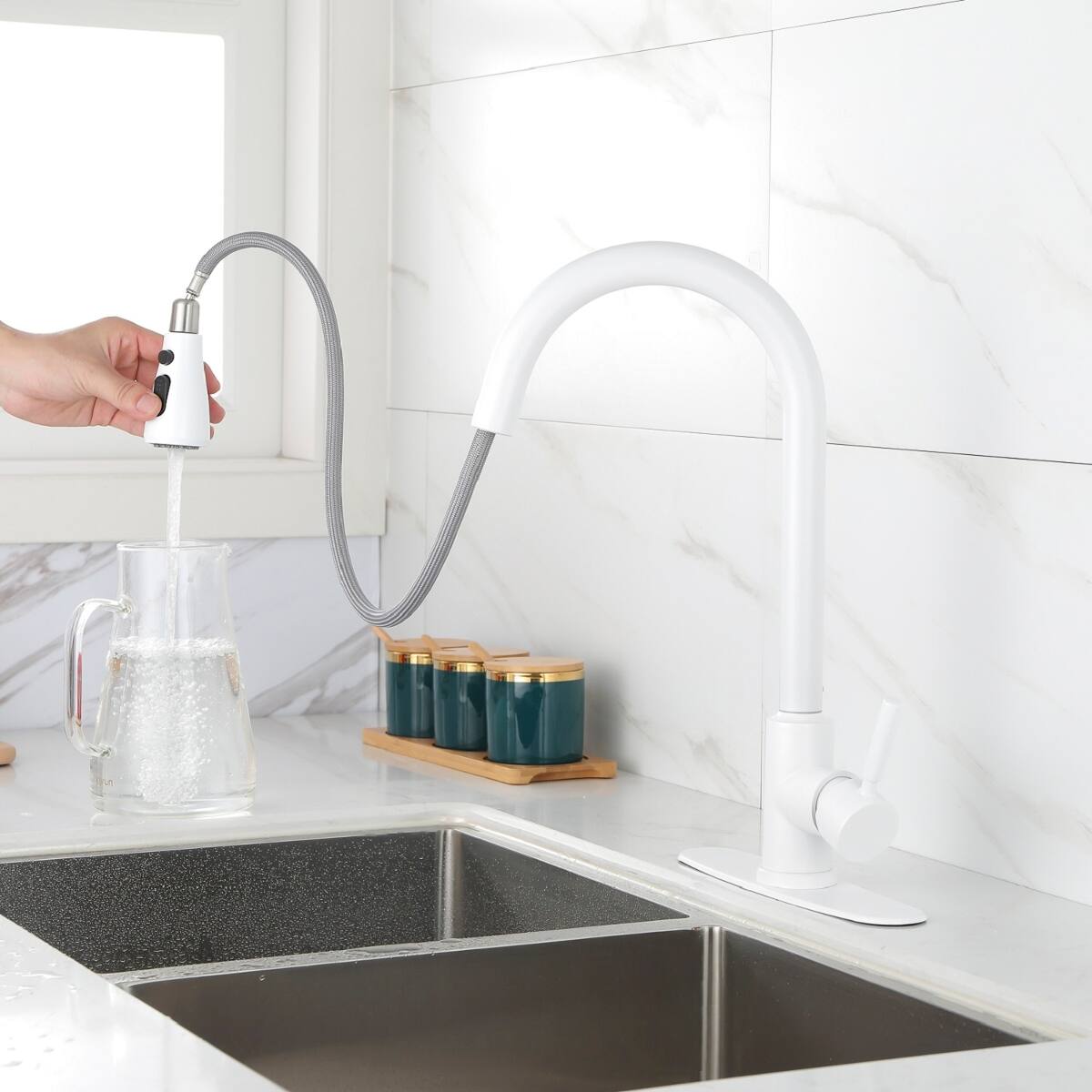Ropilly Kitchen Faucet with Pull Out Sprayer, Stainless Steel High Arc ...