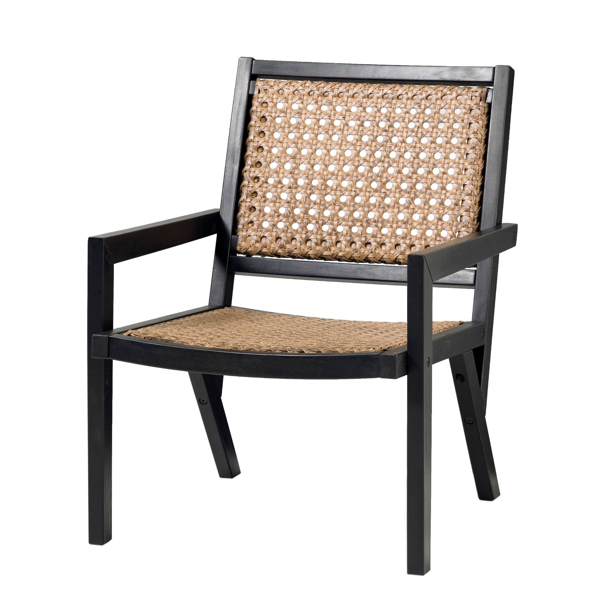 Angle. Walker Edison - Boho Solid Wood Outdoor Accent Chair - Black Wash.