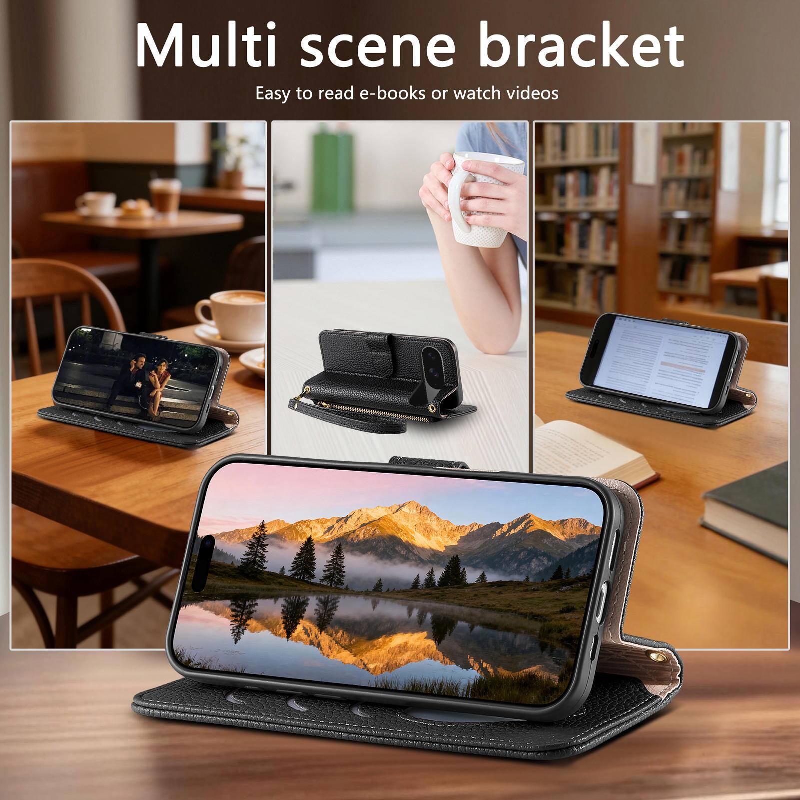 Multi scene bracket  
Easy to read e-books or watch videos