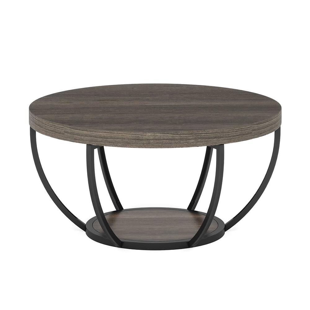 Angle. Kadyn - Kadyn Wooden Coffee Table, 2-Tier Round Central Cocktail Table with Shelves,Gray - Gray.