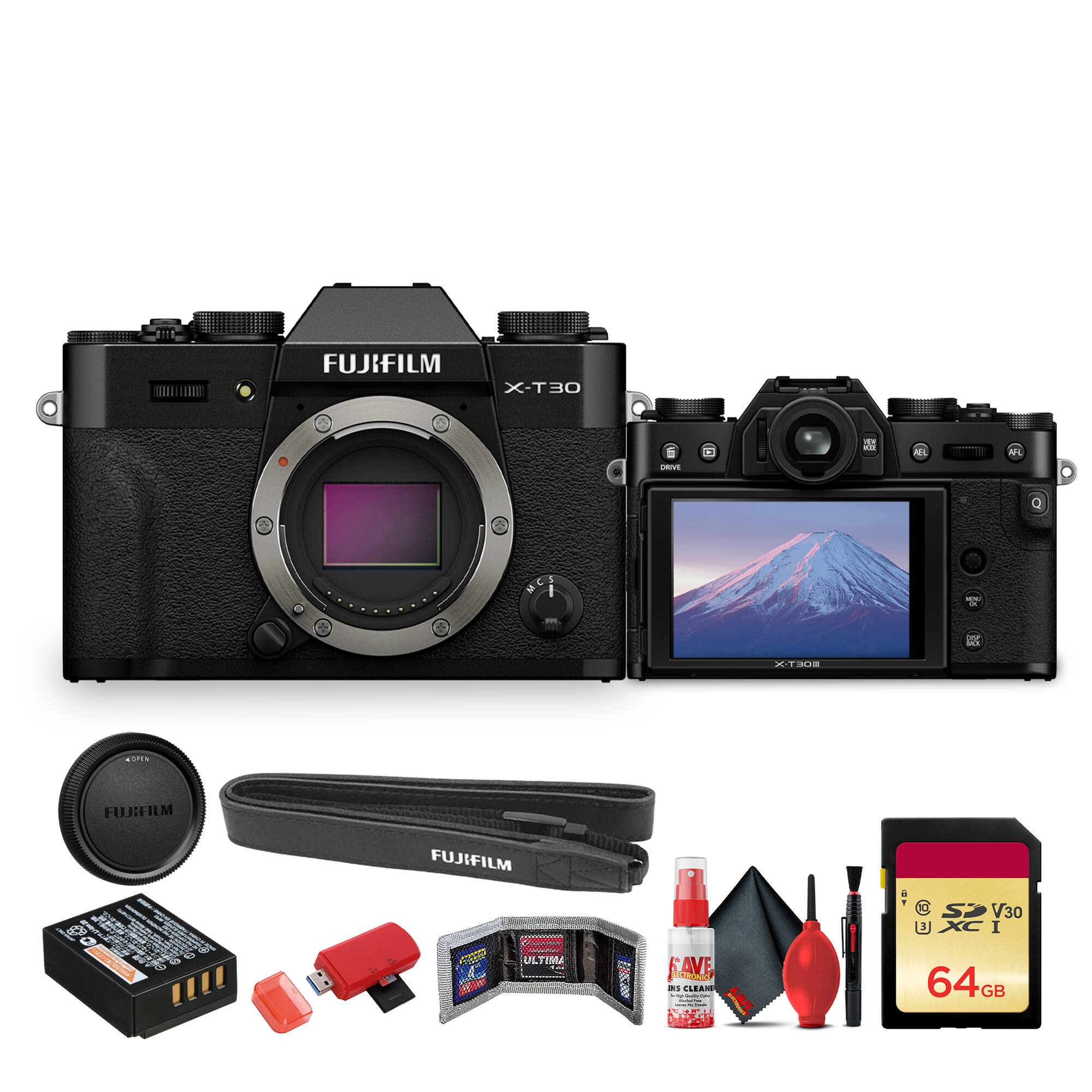 FUJIFILM X-T30  
FUJIFILM - ULTIMA  
64GB SDXC V30 U3  
CLEAN INS CLEAN
