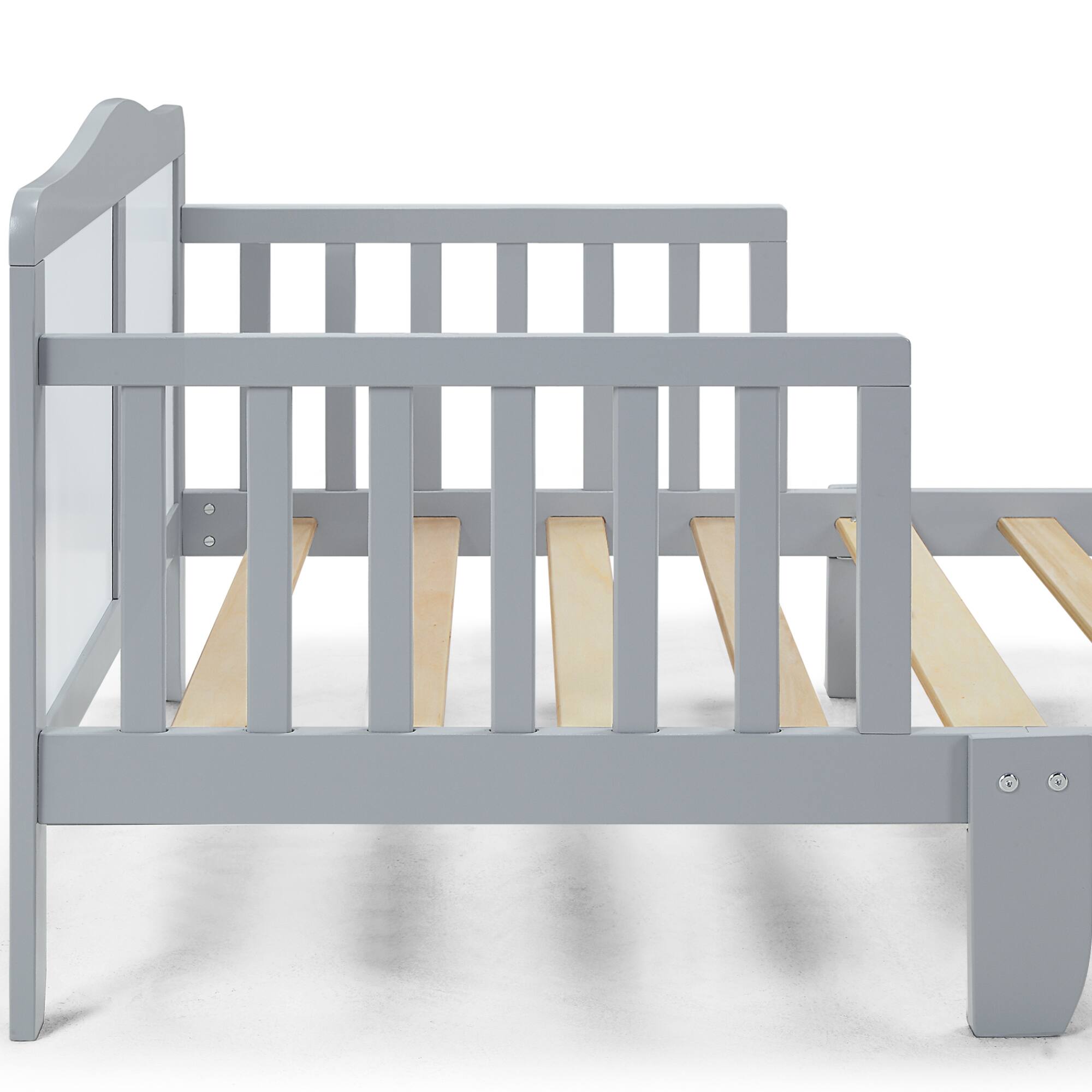 Alt View 1. GOODSILO - Solid Wood Toddler Bed with Safety Rails and Low-Profile Design for Secure Sleeping Environment - Light Gray.