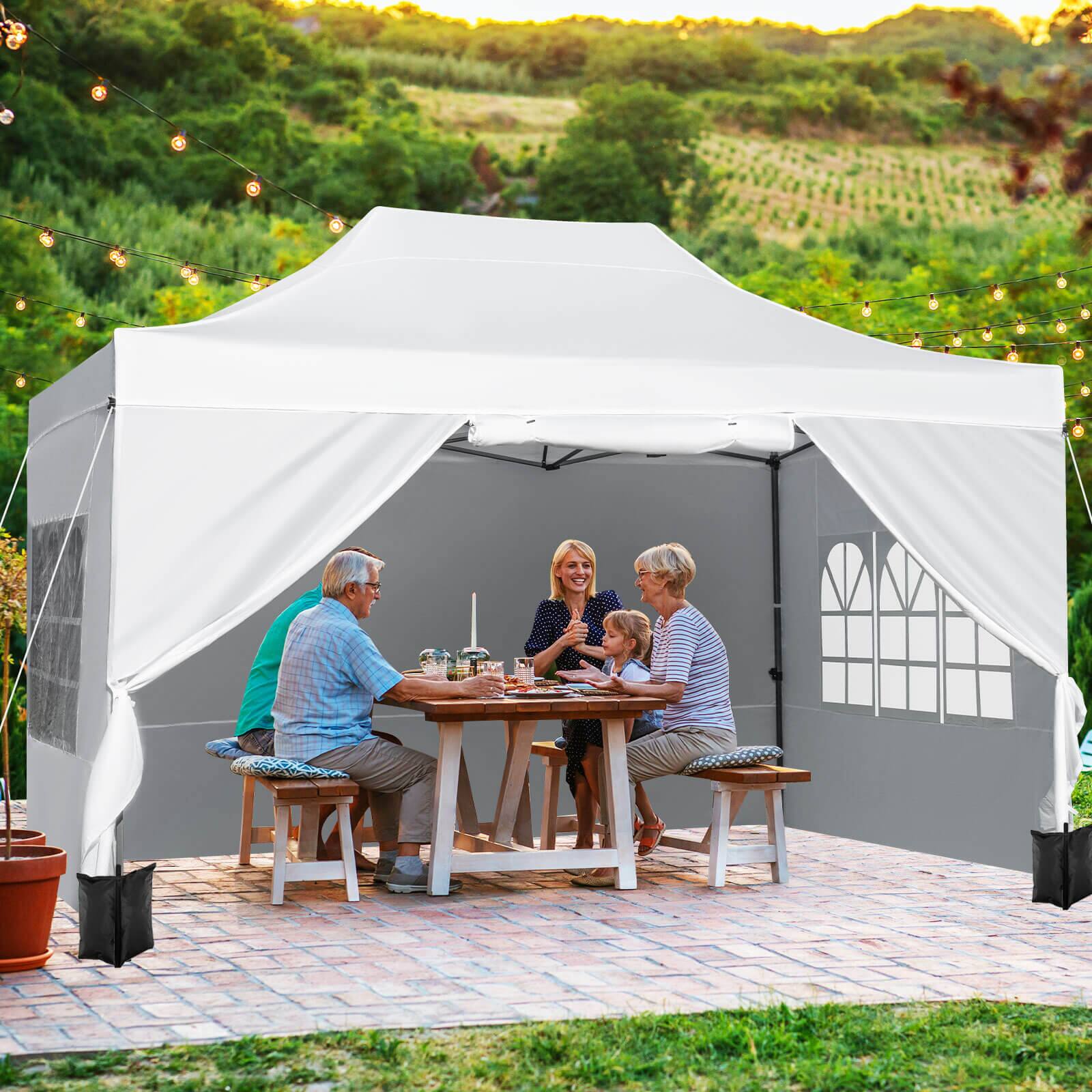 Alt View 1. Costway - Costway 10 X 14 FT Pop up Canopy Tent with 4 Sidewalls, Wheeled Bag, 4 Sandbags, 8 Stakes - White.