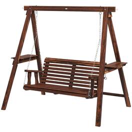 Outsunny - Outdoor Swing Chair with Stand and Side Tables for Garden, Poolside - Carbonized