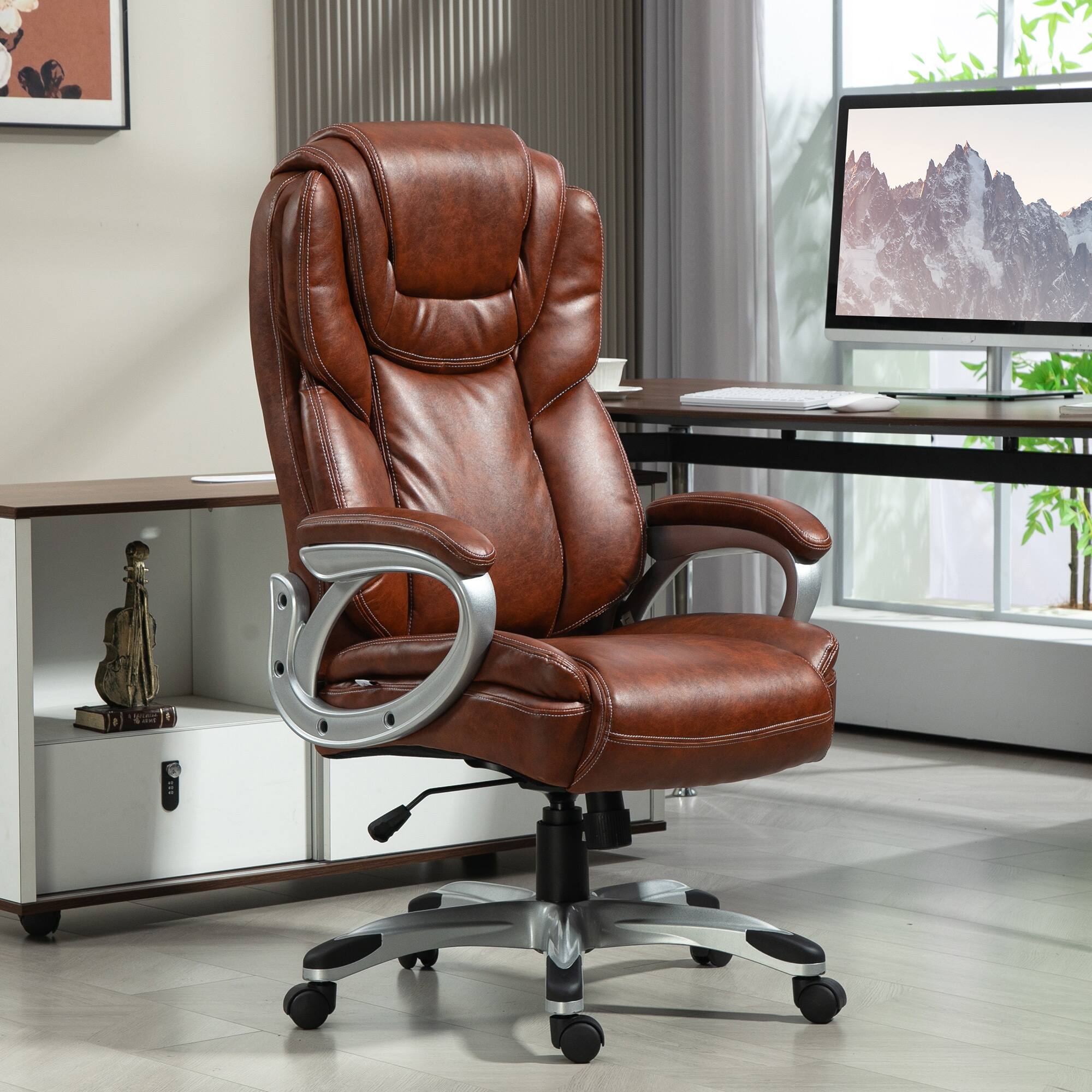 Angle. Homcom - High Back Office Chair with Tilt Function, PU Leather - brown.