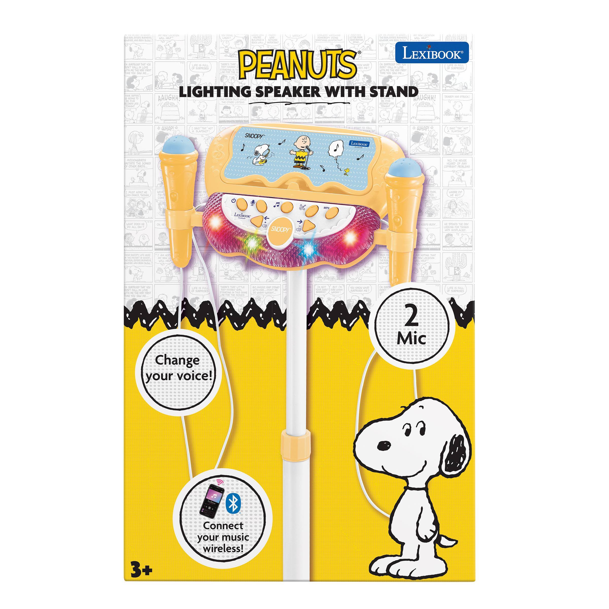 - LEXIBOOK
- PEANUTS LIGHTING SPEAKER WITH STAND
- AAUGH! LAUGH! SNOOPY
- Lee SACOPY
- Change your voice!
- 2 Mic
- Connect your music wireless!