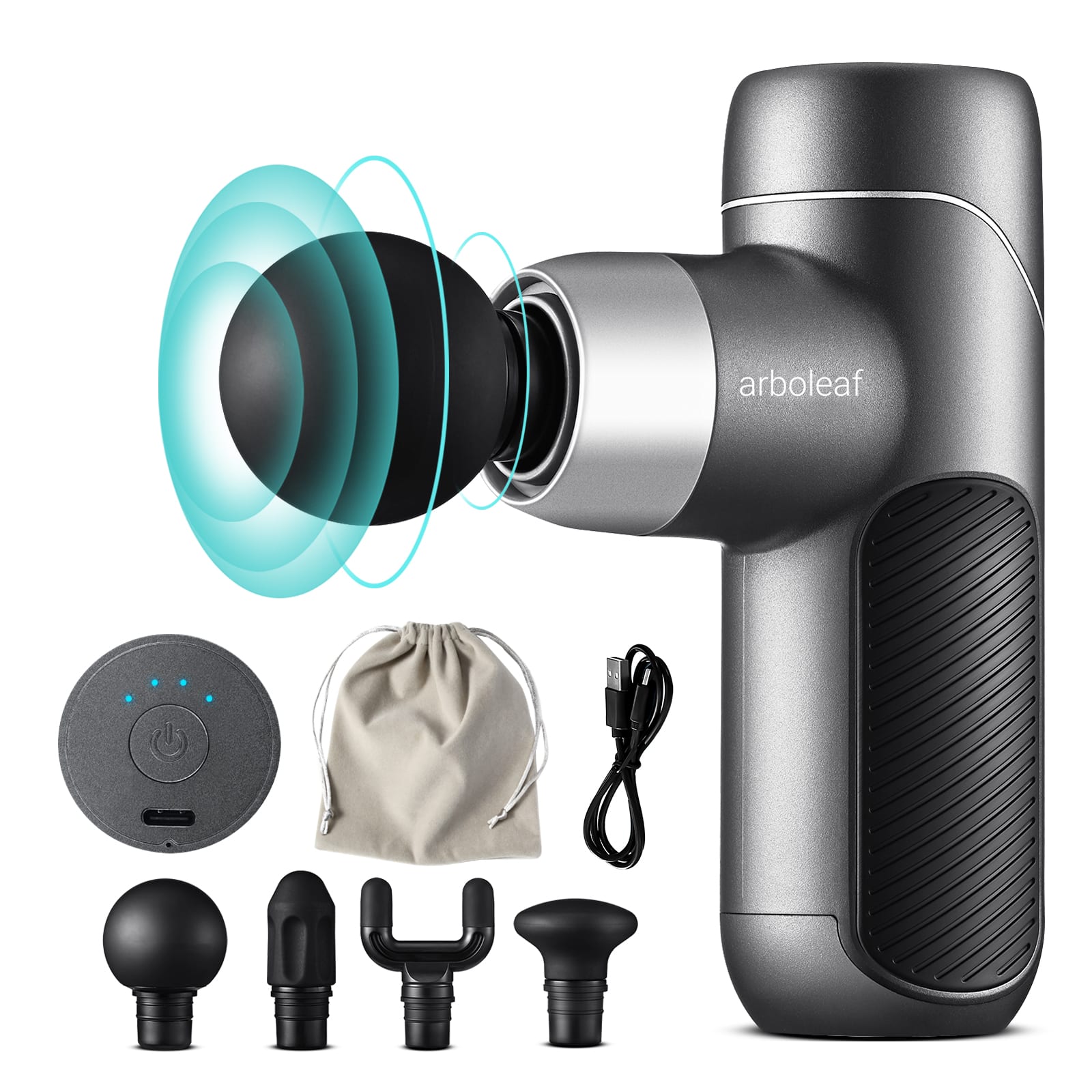 Front. Arboleaf - Mini Portable Massage Gun, Quiet Deep-Tissue Massager for Everyday Muscle Comfort & Travel-Friendly Use - Dark Gray.