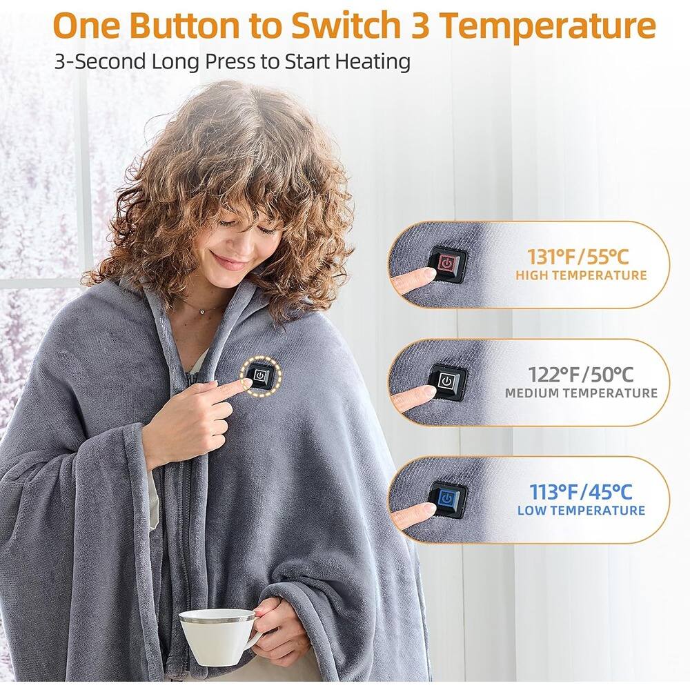 One Button to Switch 3 Temperature  
3-Second Long Press to Start Heating  

131°F/55°C  
HIGH TEMPERATURE  

122°F/50°C  
MEDIUM TEMPERATURE  

113°F/45°C  
LOW TEMPERATURE