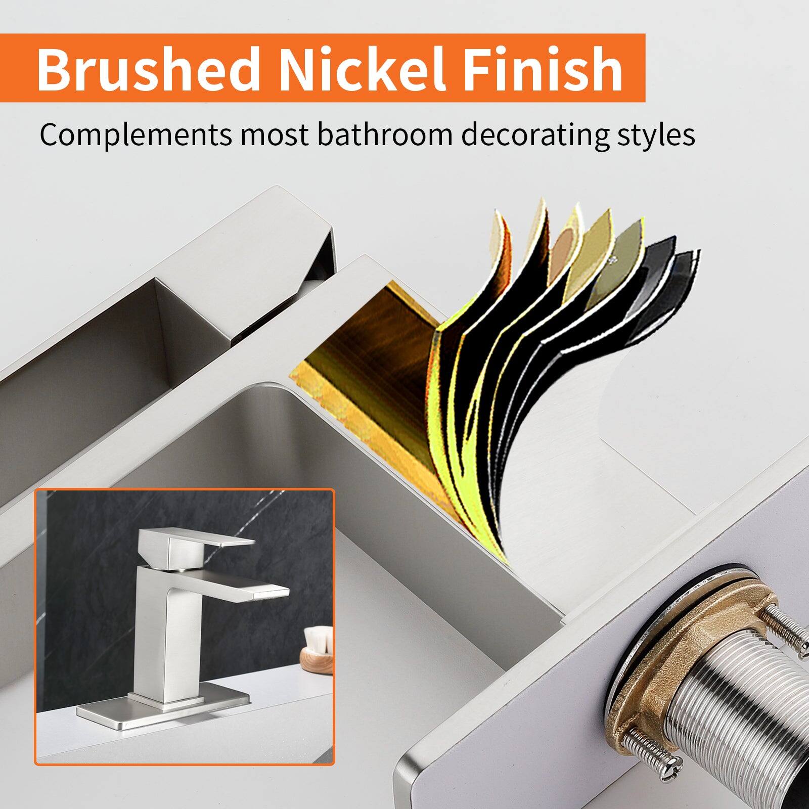 Brushed Nickel Finish  
Complements most bathroom decorating styles