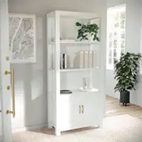 Martha Stewart - Hutton White 4 Tier Shaker Style Bookcase with Cabinet and Polished Brass Hardware - White Frame/Polished Brass Hardware - Front_Zoom