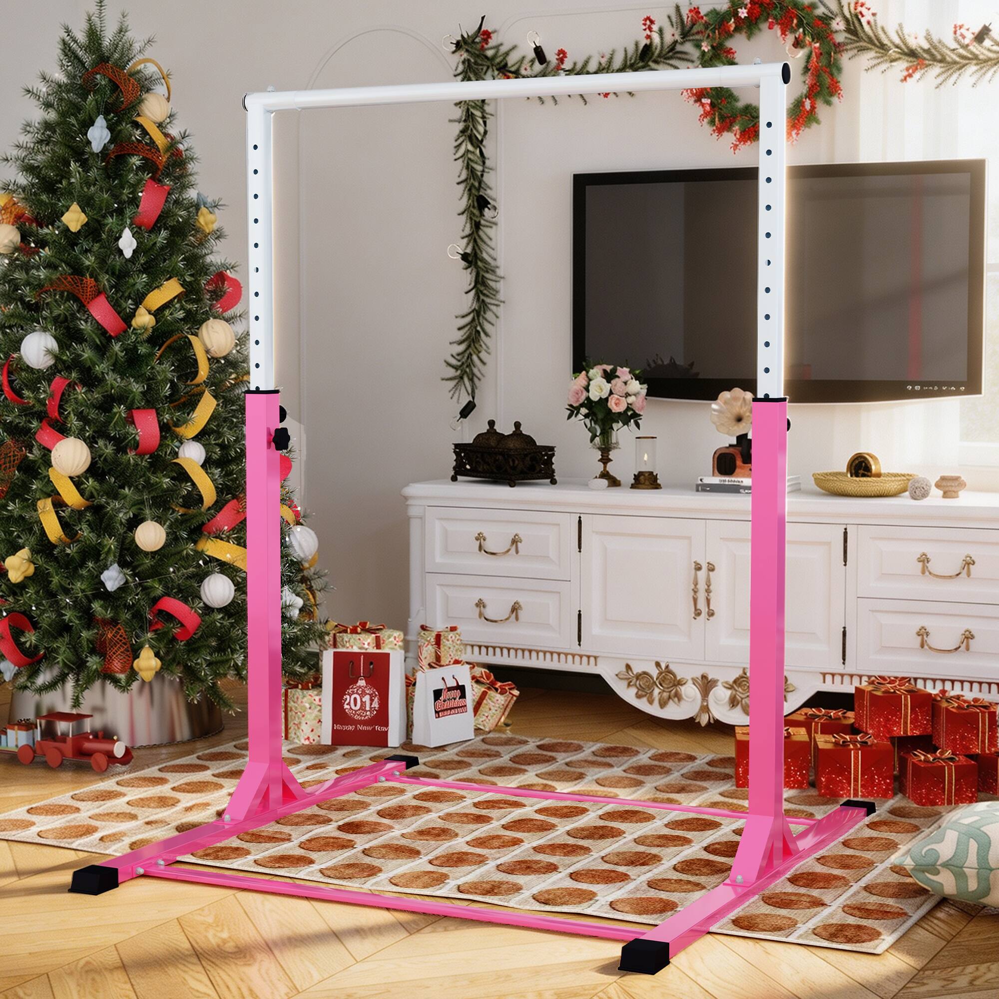 Ainfox Gymnastics Bar for Kids Adjustable Height with Pull Rings ...