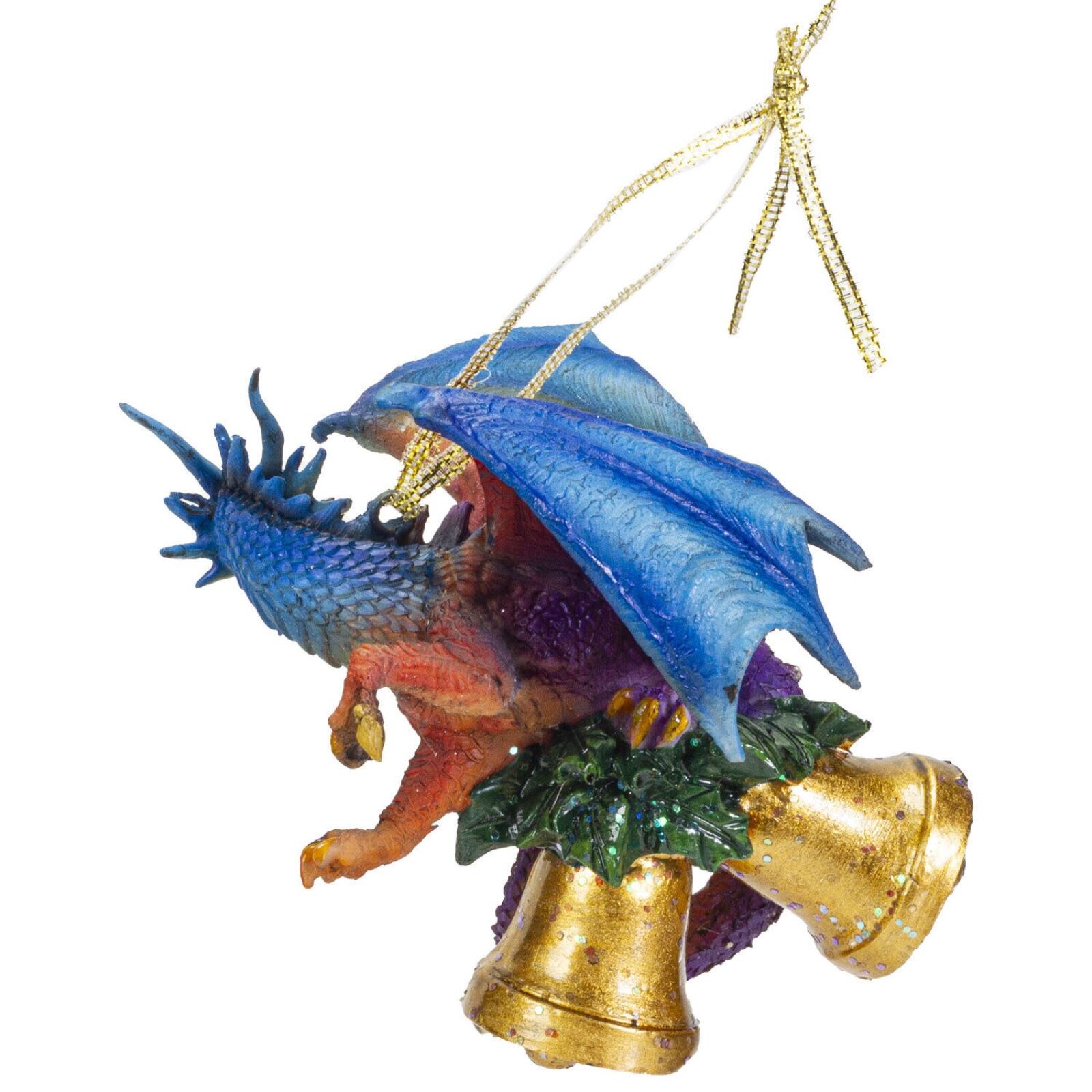 Angle. Pacific Trading - Dragon with Bells Christmas Tree Ornament 5 inch - Multicolor.