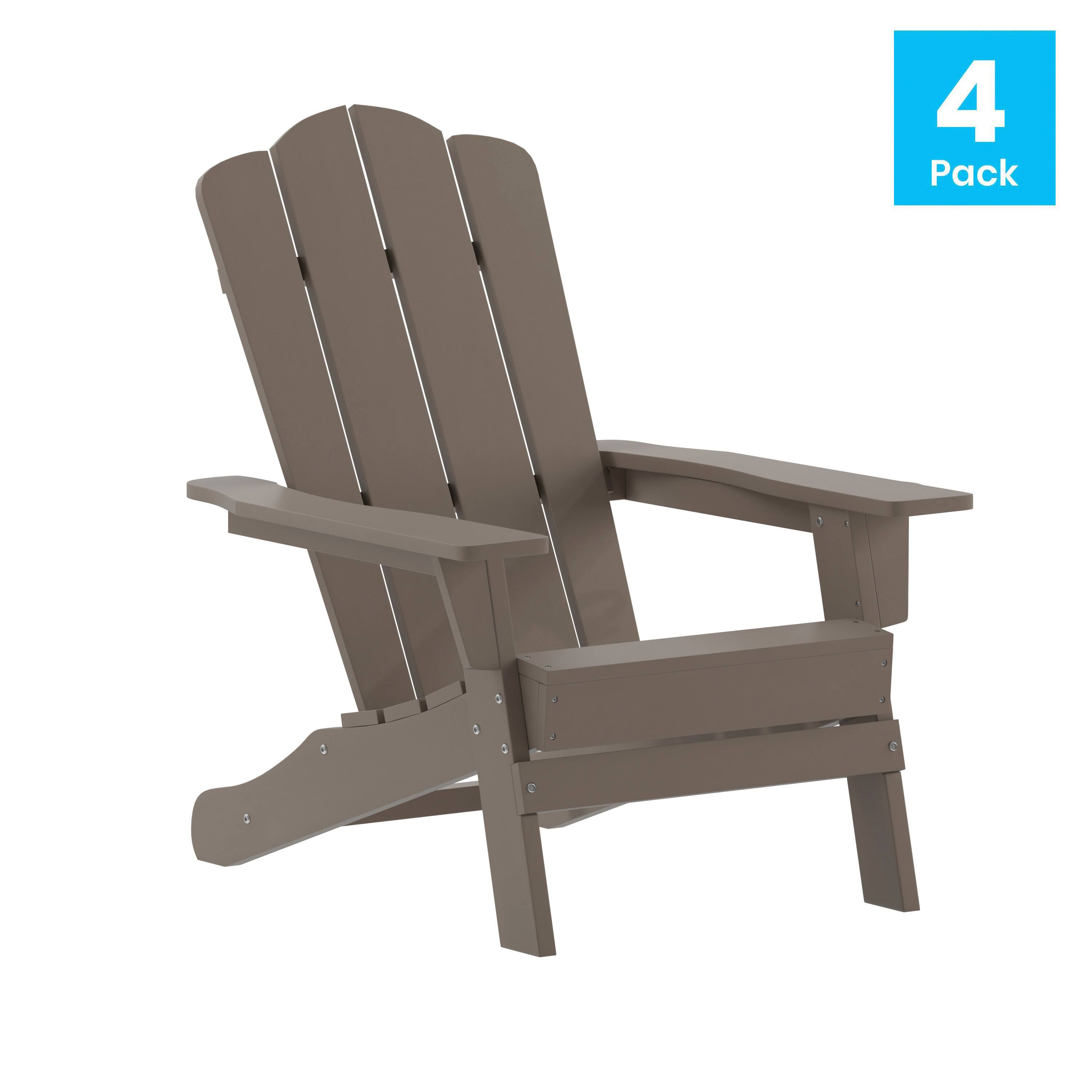 Alt View 1. Emma + Oliver - Tiverton Set of 4 Adirondack Chairs with Cup Holders, Weather Resistant HDPE Adirondack Chairs - Brown.
