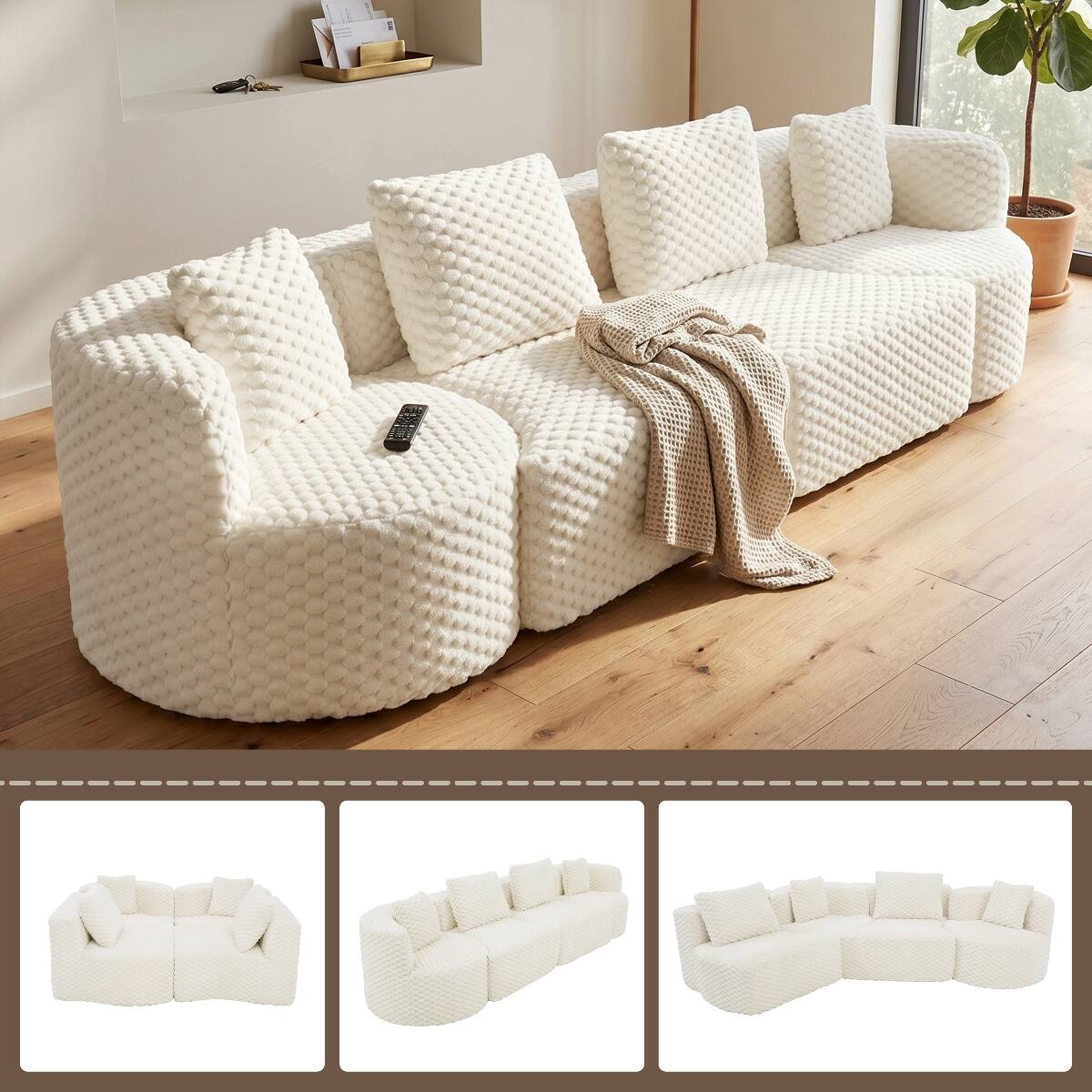 Front. Ropilly - Ropilly Modular Sectional Sofa, White Upholstered Couch, Oversized 4 Seat Sofa for Living Room - White.