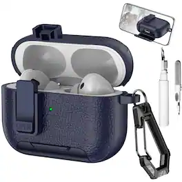 Dteck - Case for Apple Airpods Pro 2nd Gen (2022) with Phone Holder & Keychain,Leather Texture Earbuds Cover for Man Women - Darkblue