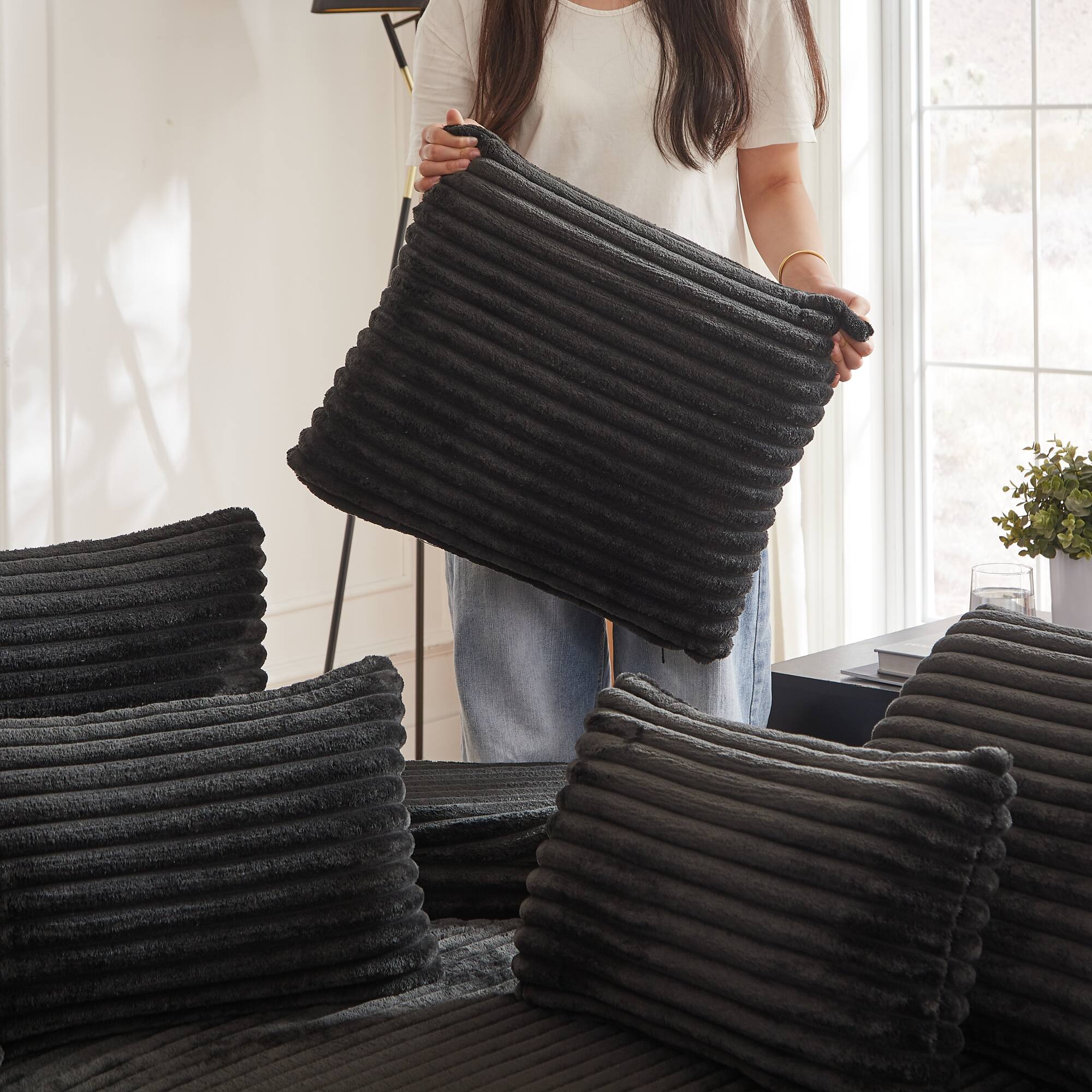 Alt View 1. GOODSILO - Large Semi-Circular Convertible Sofa Bed with Reclining Feature and Comfort Pillows - Black.