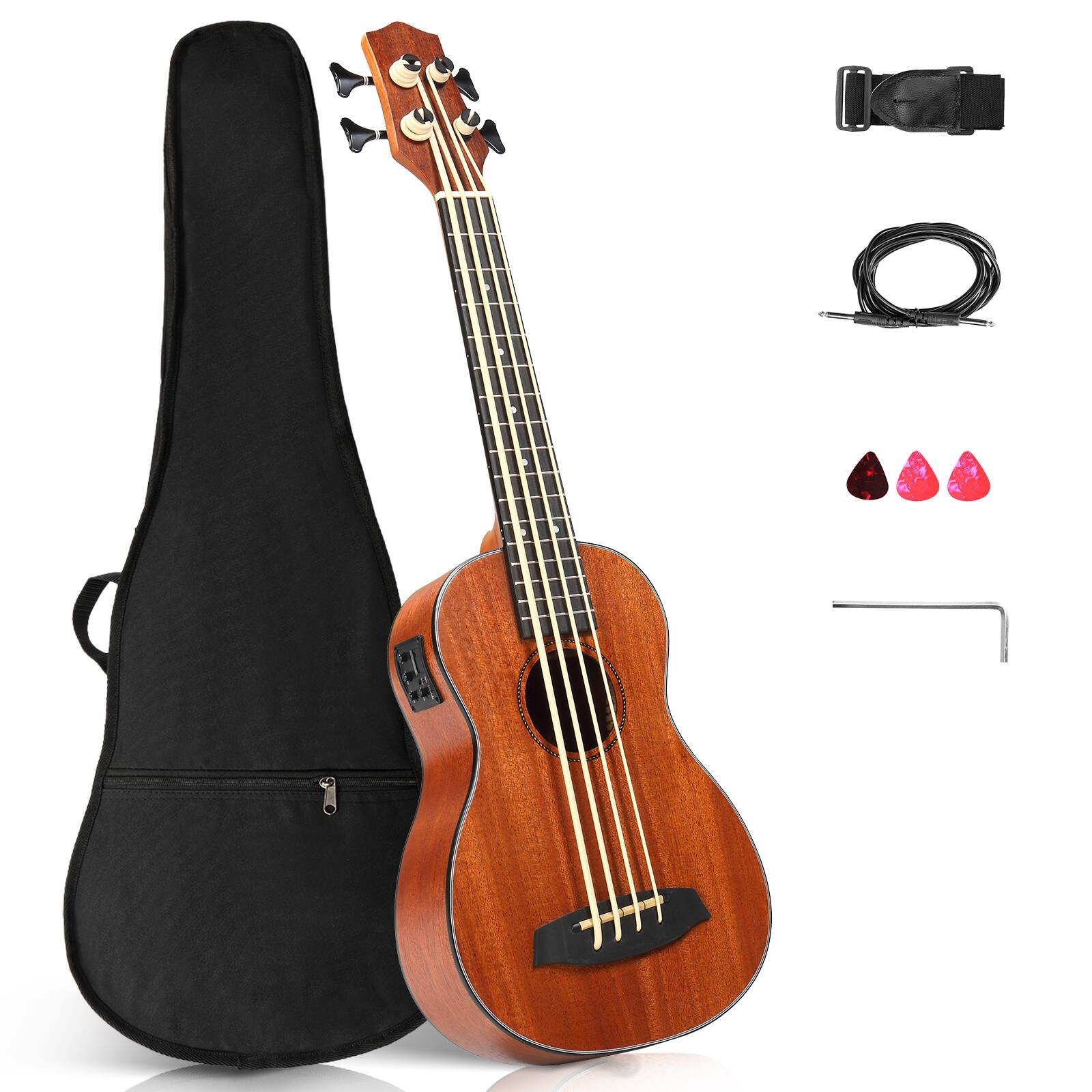 Alt View 3. Winado - Electric Acoustic Bass Ukulele, 30 inch Mahogany Ukelele with EQ, Professional E-A-D-G Ideal for Performances and Practi.