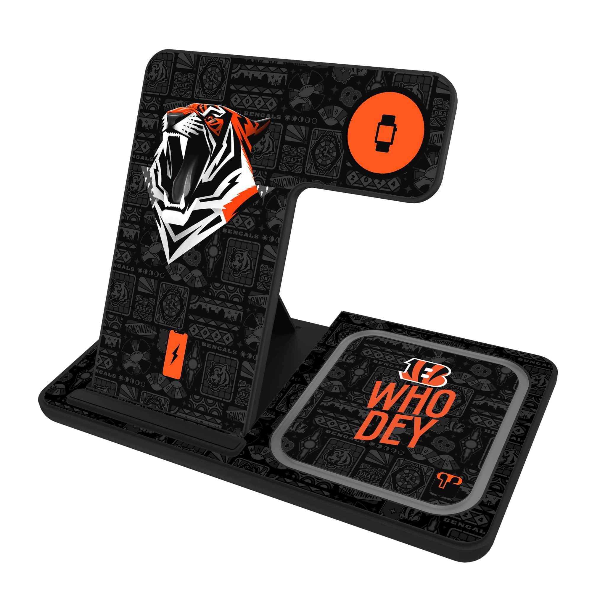 Keyscaper - Black Cincinnati Bengals 3-in-1 Charging Station - Black