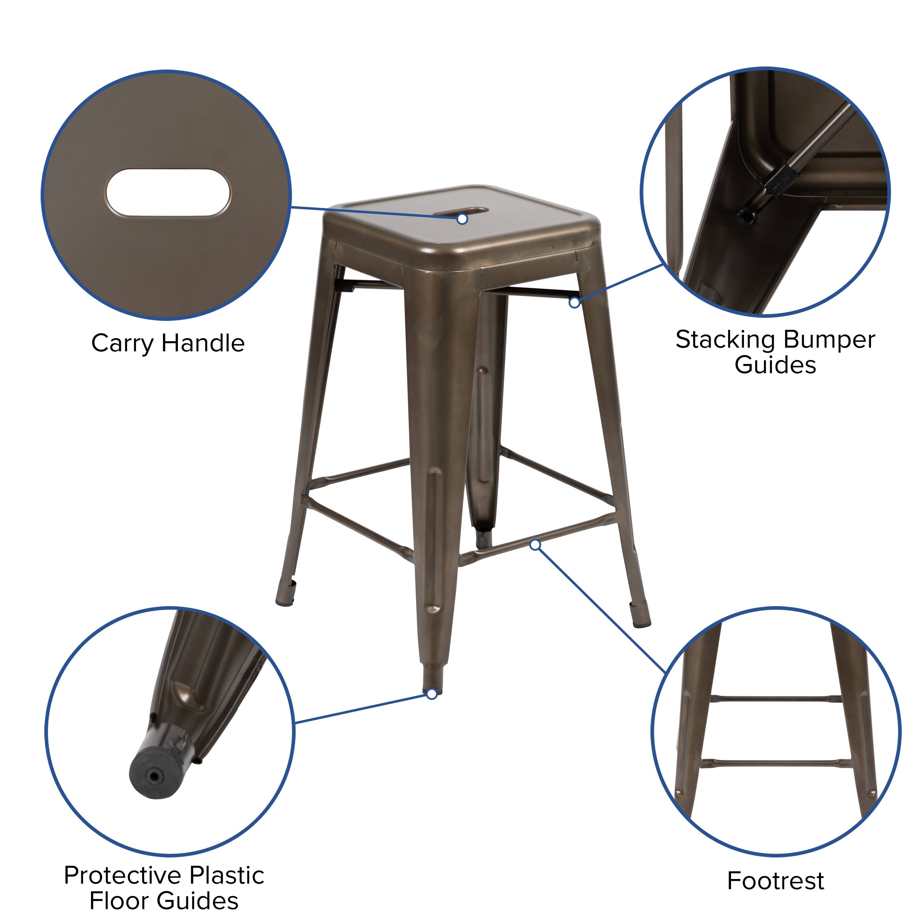Alt View 15. Alamont Home - 24" High Metal Counter-Height, Indoor Bar Stool - Stackable Set of 4 - Gun Metal.