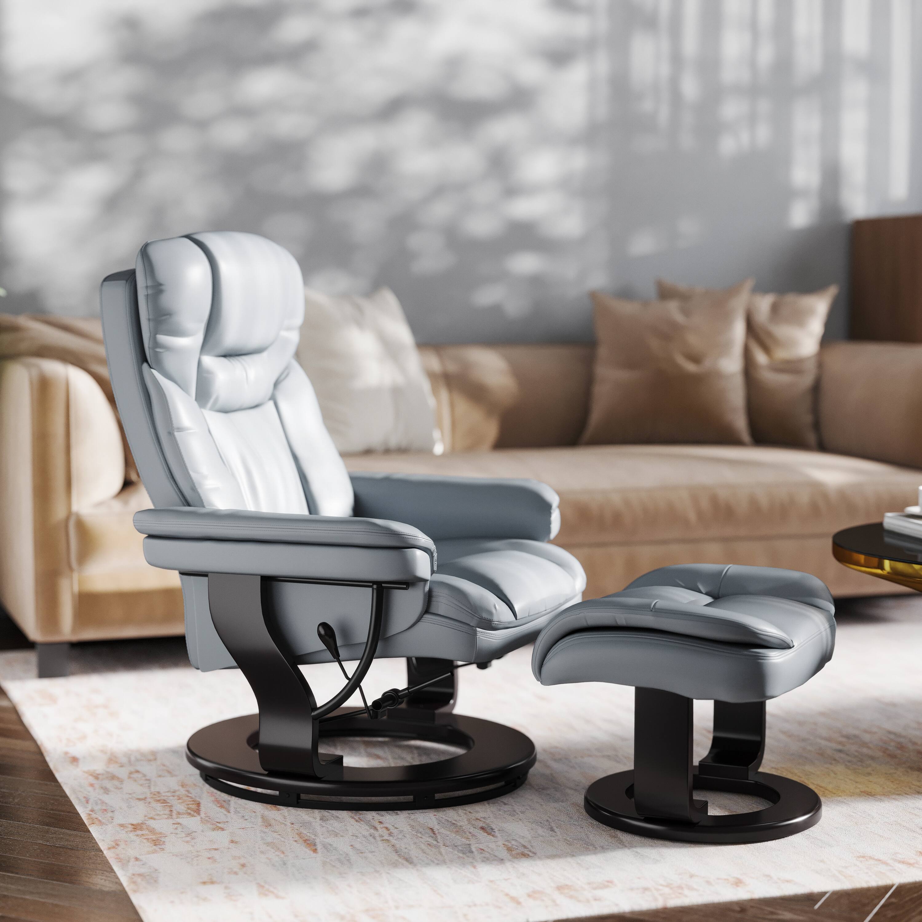 Alt View 3. Emma + Oliver - Multi-Position Recliner & Curved Ottoman with Swivel Wood Base - Gray.