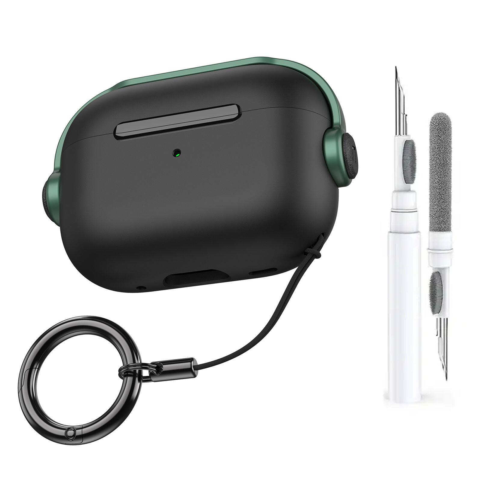 Front. Dteck - For Apple Airpods 4th Gen Secure Lock Shockproof Protective Case+Lanyard Keychain and Clean Pen - GreenBlack.