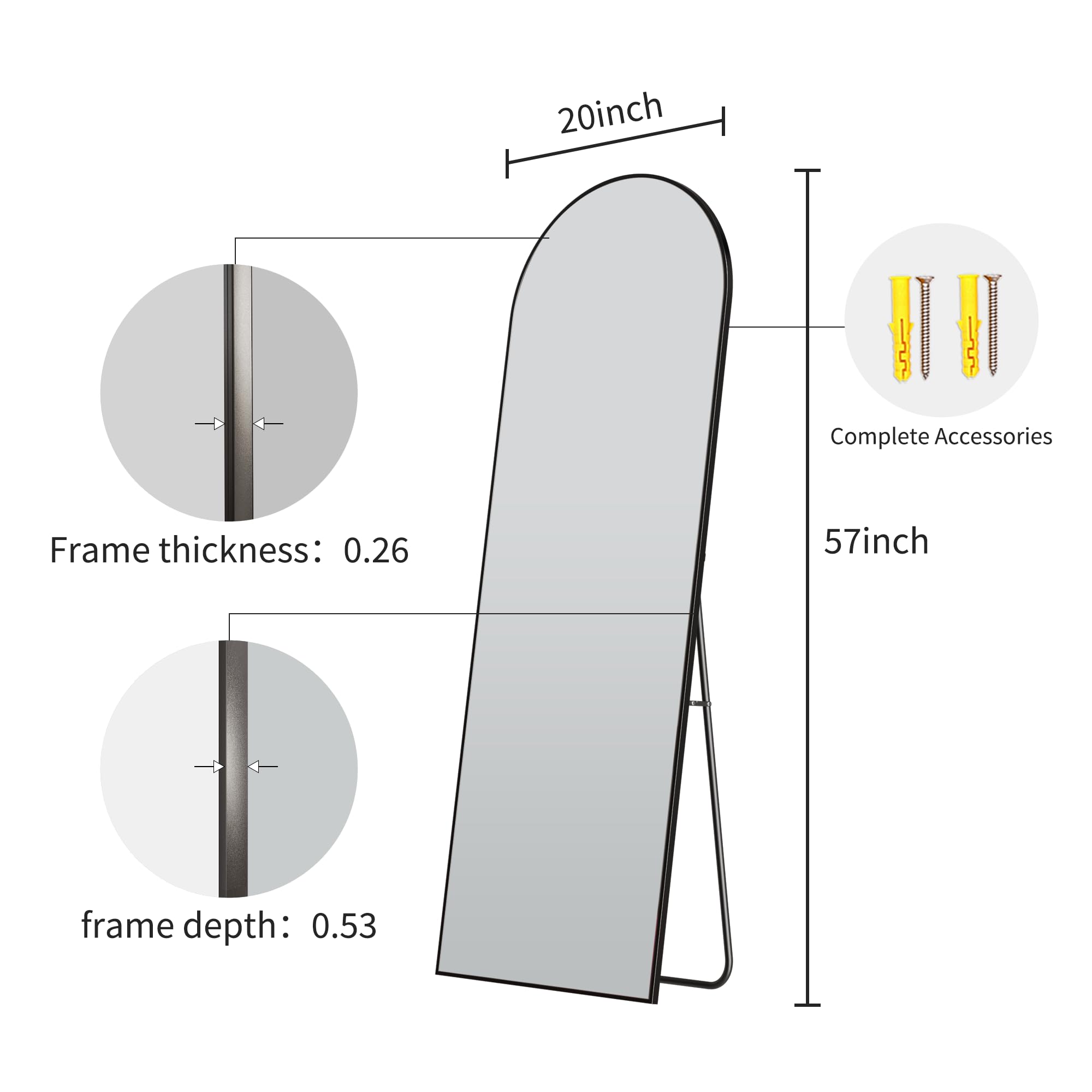 20 inch  
Complete Accessories  
Frame thickness: 0.26  
57 inch  
frame depth: 0.53