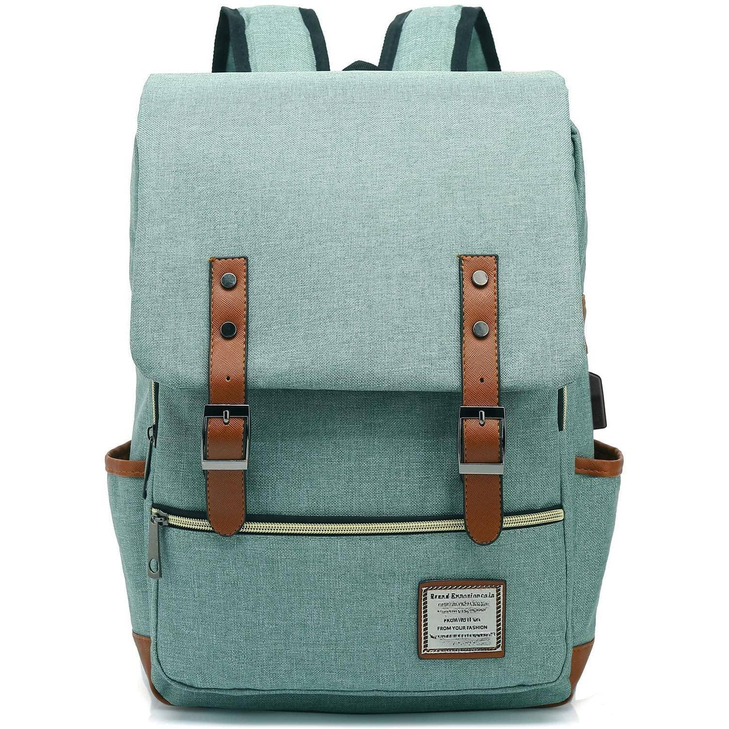 Alt View 4. Live At Space - Vintage Laptop Backpack With Usb Charging Port  Water Resistant Travelling Backpacks College Bag For Men Women Fits Up - Black.