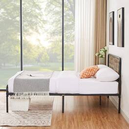 Hivvago - Full size Wood Metal Platform Bed Frame with Rounded Headboard Footboard - Gray