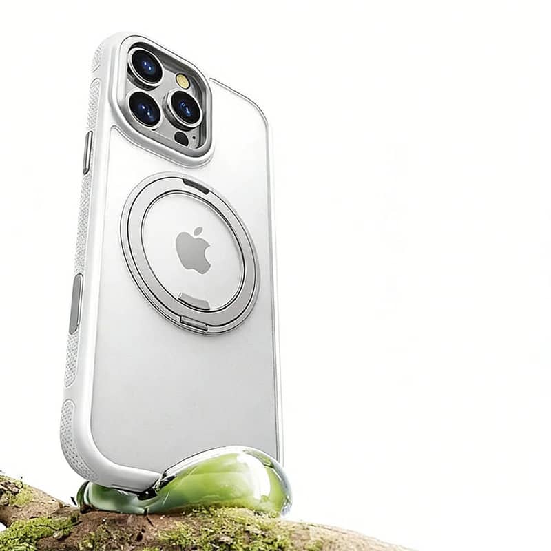 SKRAN - Full Coverage Case for iPhone 17 - Magnetic Bracket Phone Case with Camera Button Protection,Pivot Stand Design - White