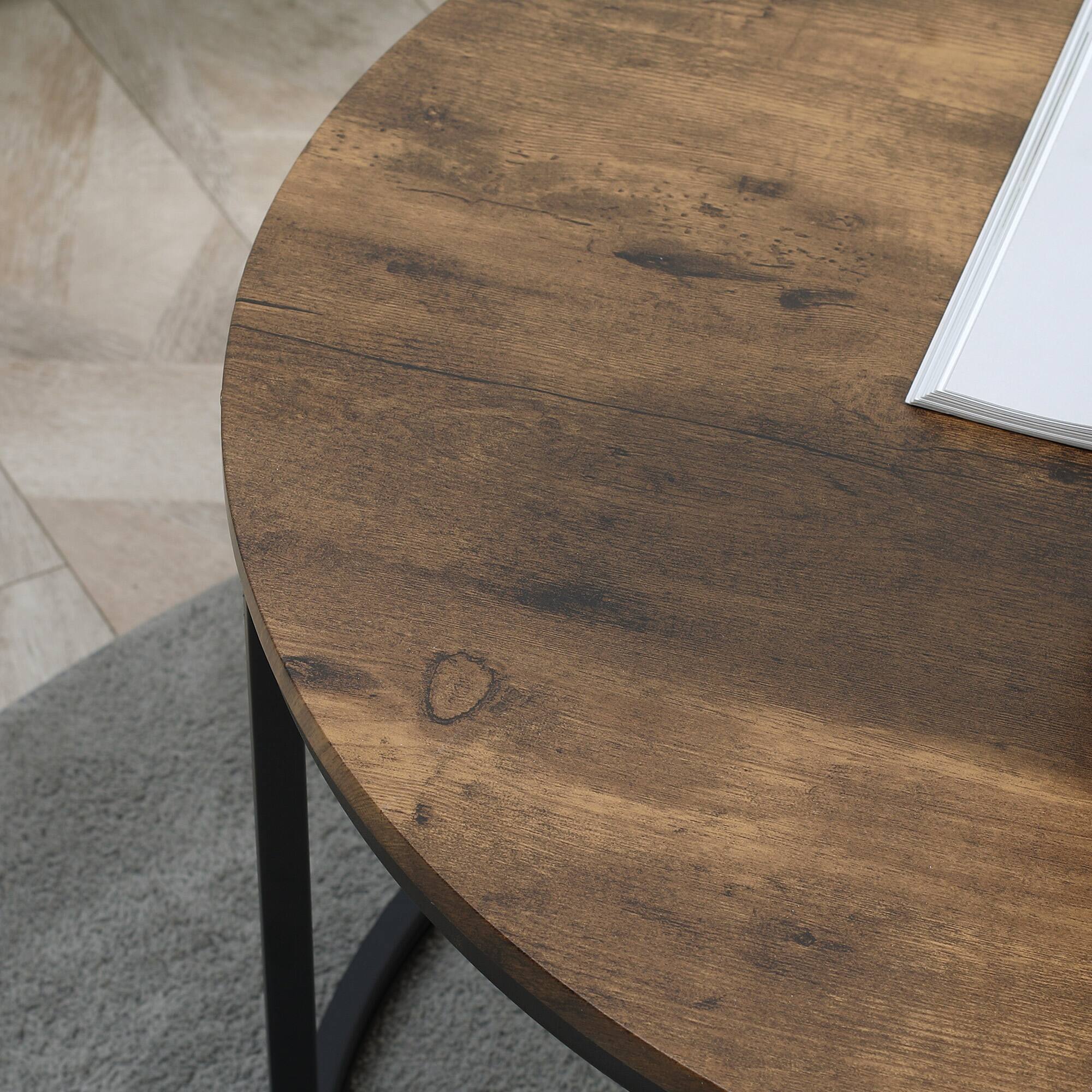 Alt View 7. Homcom - Round Nesting Tables Set of 2, Stacking Coffee Table Set with Metal Frame for Living Room, Rustic Brown - Rustic Brown.